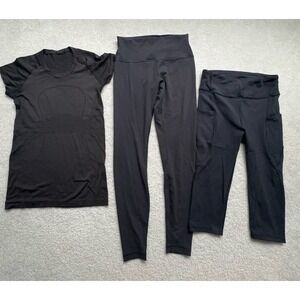 3PC- Lululemon Bundles Black HR Leggings Swiftly Tech Short Sleeve Shirt 8